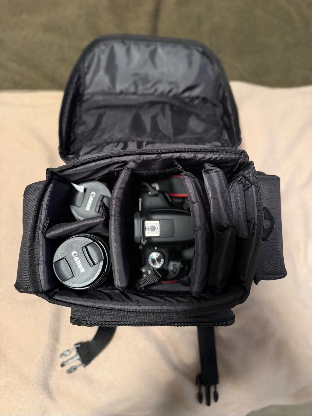 Canon Rebel T7 Black Camera Body with Two Black Canon Lenses and Carrying Case